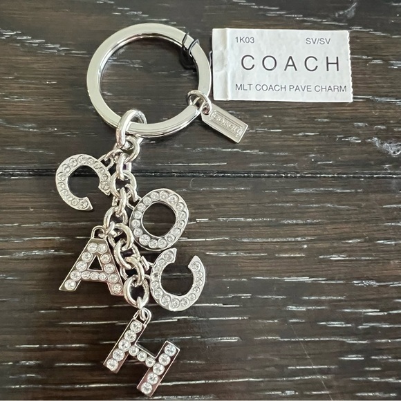 NWT Coach Silver Pave Rhinestone Bag Charm/ Keychain - Picture 8 of 9